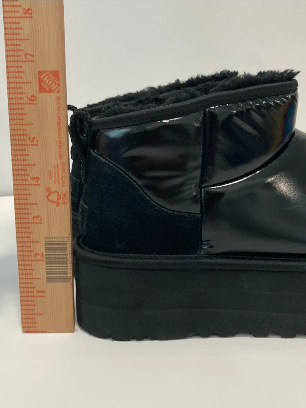 UGG Classic Ultra Mini Platform Black Hi Shine Plush Ankle Boot 1144048